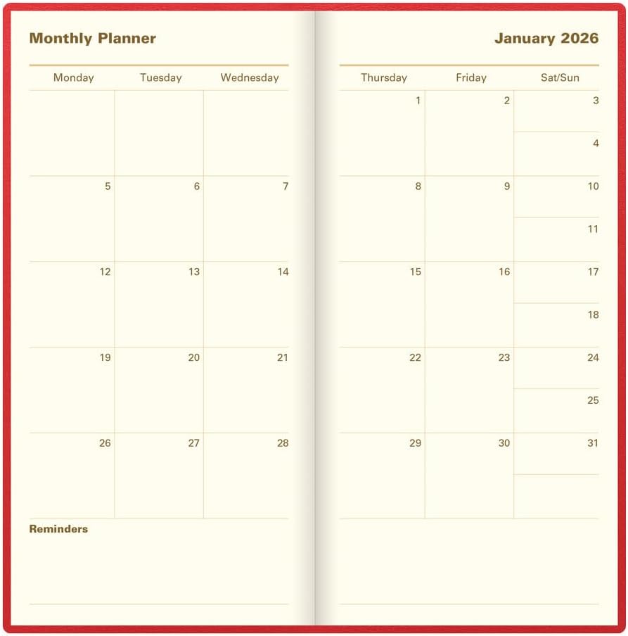 Letts of London 2026 Belgravia Slim Week to View Planner - Red (Upright)