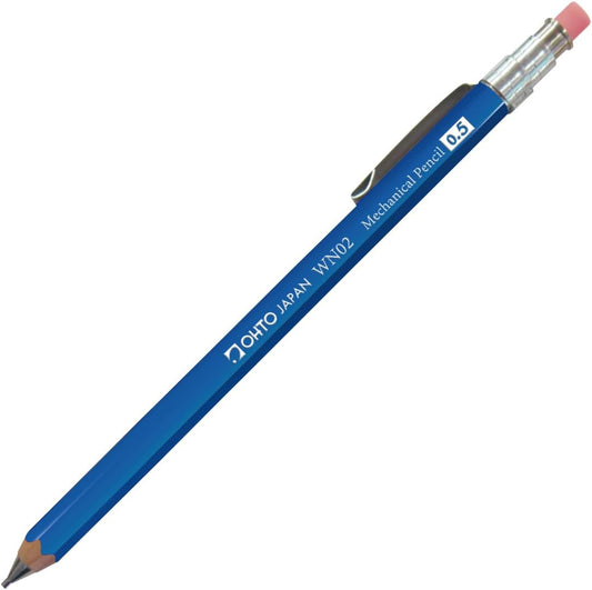 Ohto Wooden WN02 Mini Mechanical Pencil with Eraser & Clip - Blue (.5mm)
