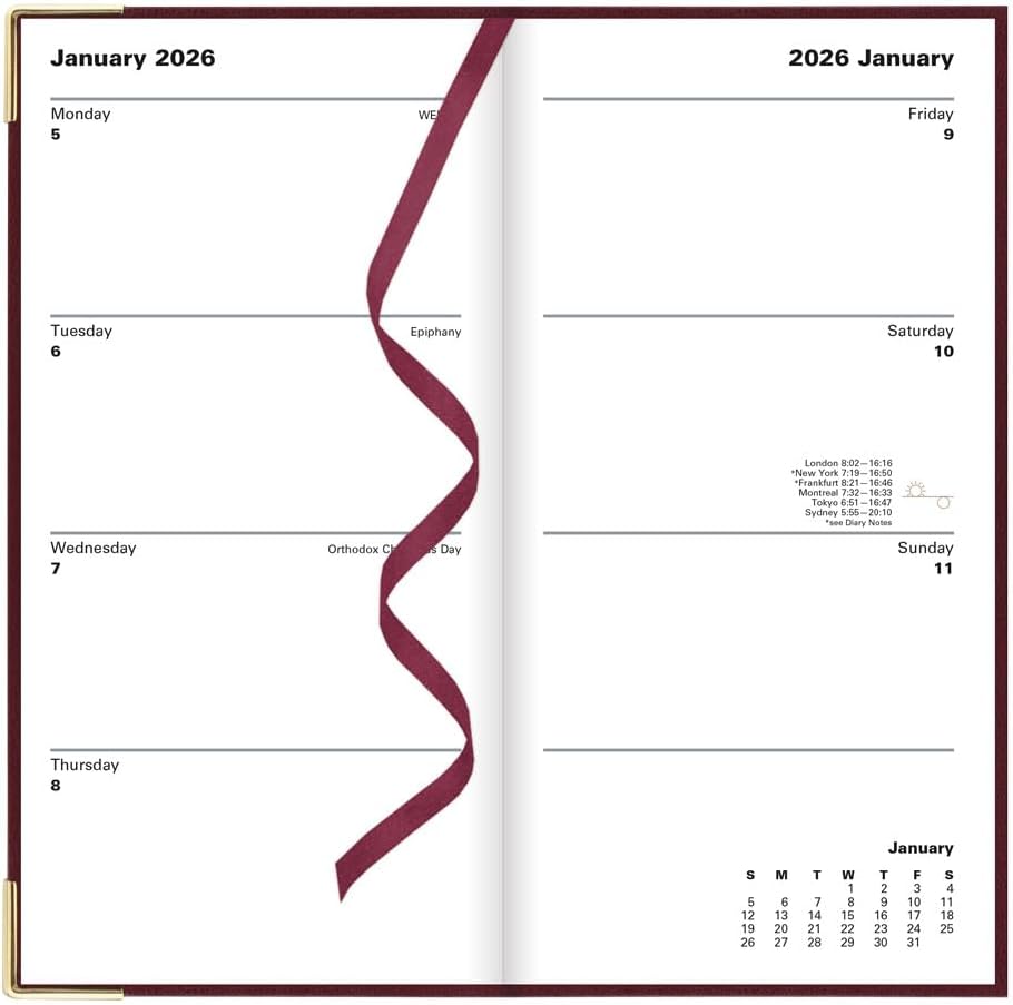 Letts of London 2026 Slim Classic Week to View Planner - Burgundy with Gold Corners (Upright)