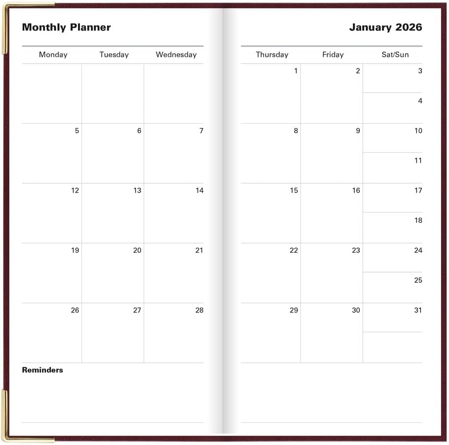 Letts of London 2026 Slim Classic Week to View Planner - Burgundy with Gold Corners (Upright)