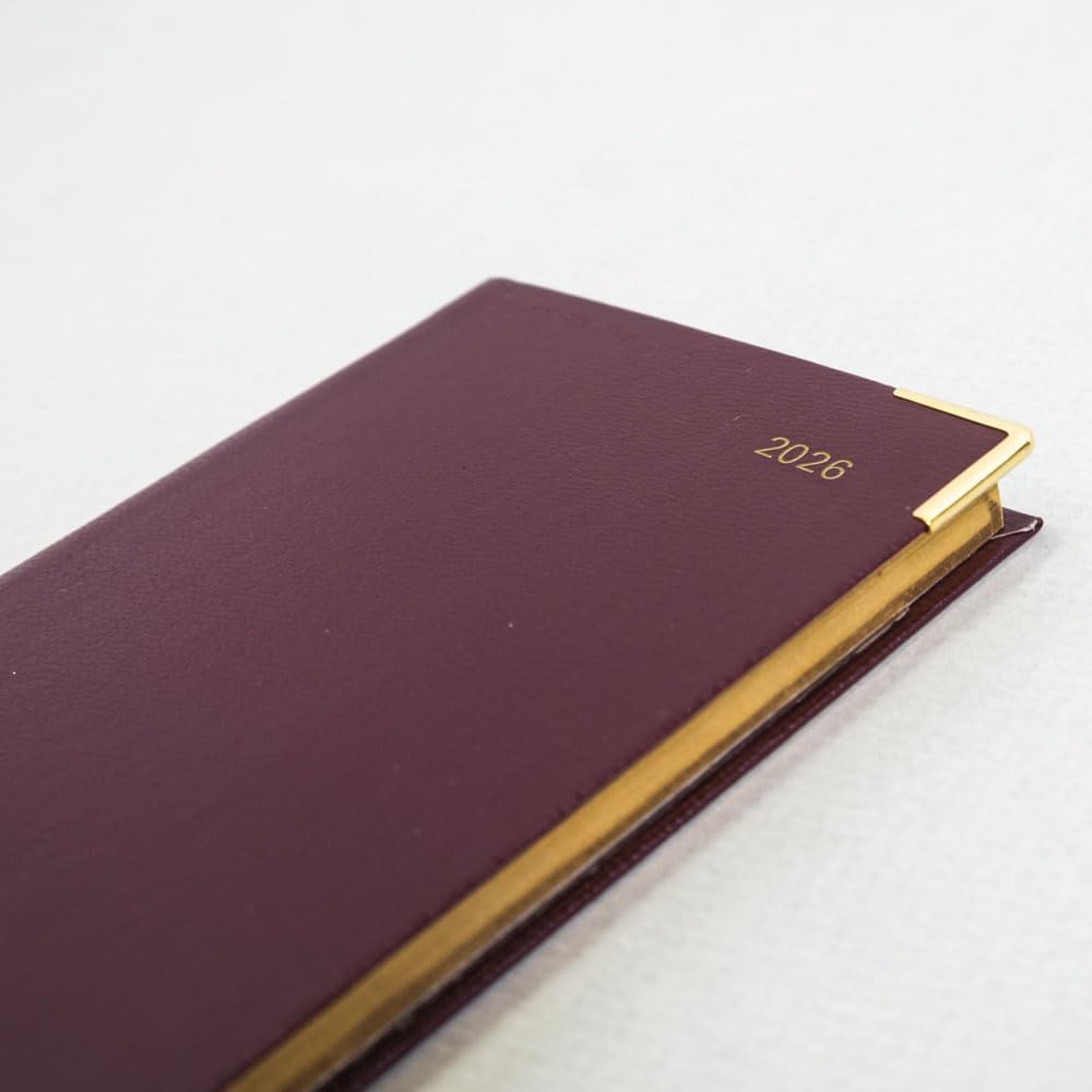 Letts of London 2026 Slim Classic Week to View Planner - Burgundy with Gold Corners (Upright)