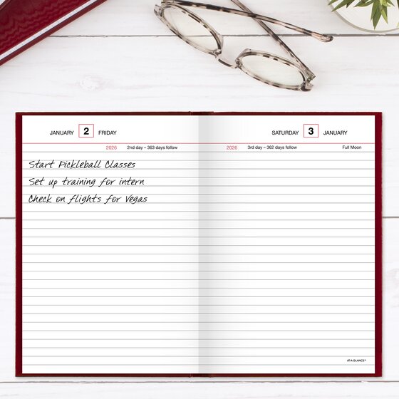 AT-A-GLANCE Standard Diary 2026 Daily Reminder (5 1/2" x 8") - Red