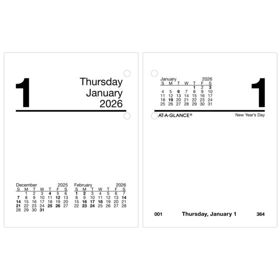 AT-A-GLANCE 2026 Mini Daily Loose-Leaf Desk Calendar Refill (3" x 3 3/4")