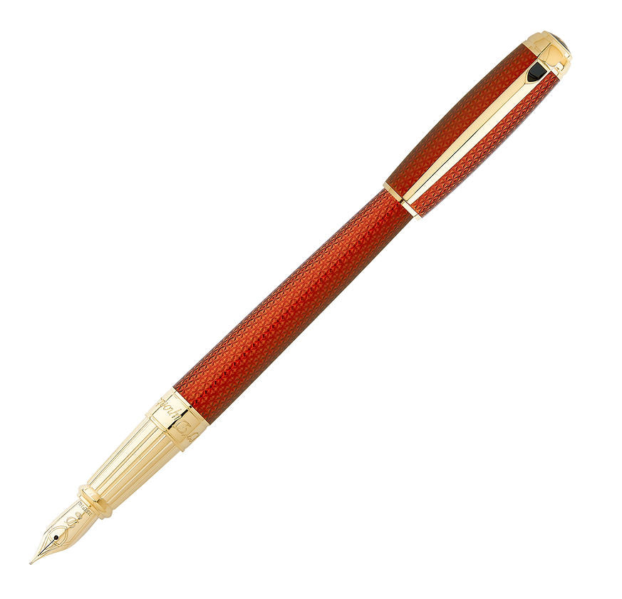 S.T. Dupont Line-D Firehead Guilloche Fountain Pen - Amber
