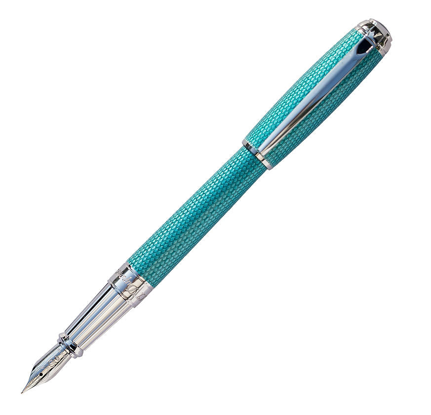 S.T. Dupont Line D Large Diamond Guilloche Fountain Pen - Aquamarine