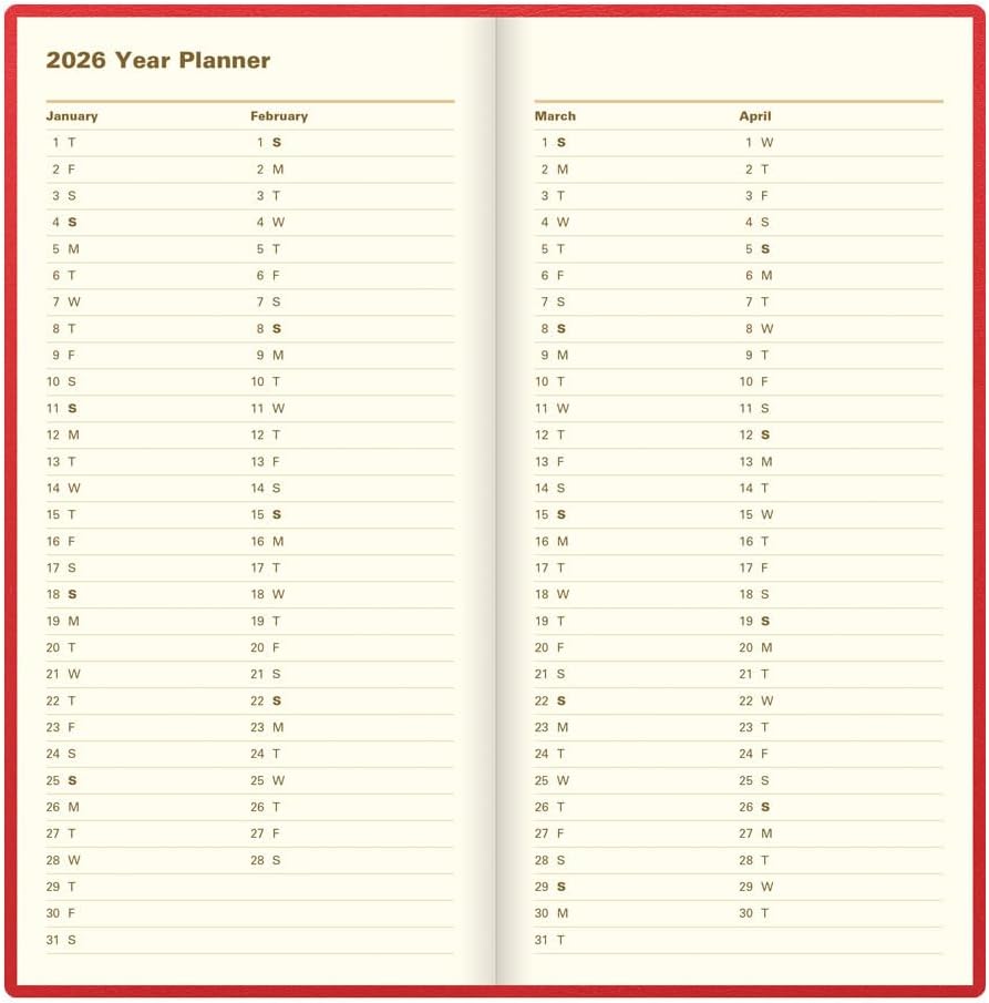 Letts of London 2026 Belgravia Slim Week to View Planner - Red (Upright)