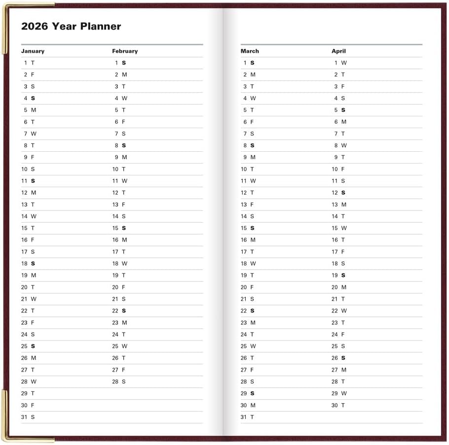 Letts of London 2026 Slim Classic Week to View Planner - Burgundy with Gold Corners (Upright)