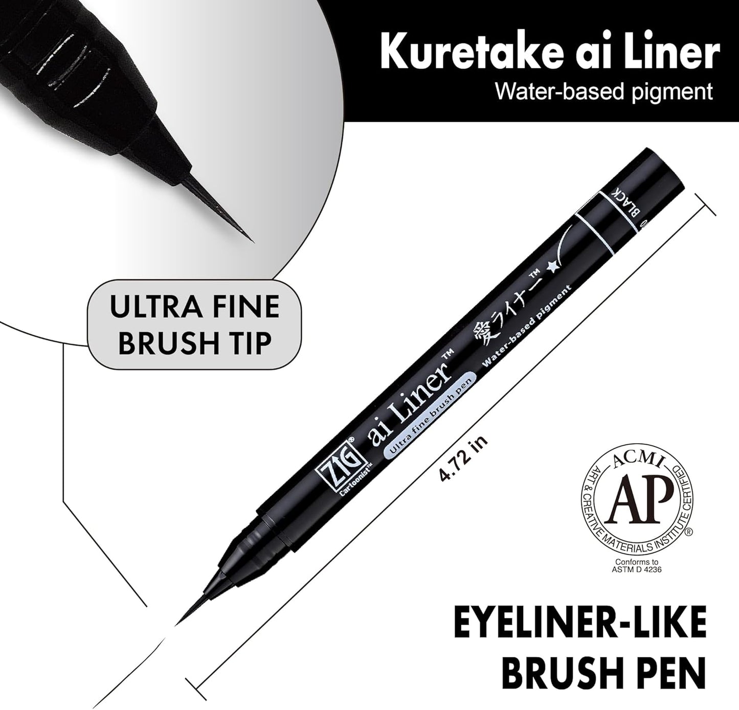 Kuretake Zig Cartoonist ai Liner Brush Tip Pen - Gray (Ultra Fine)