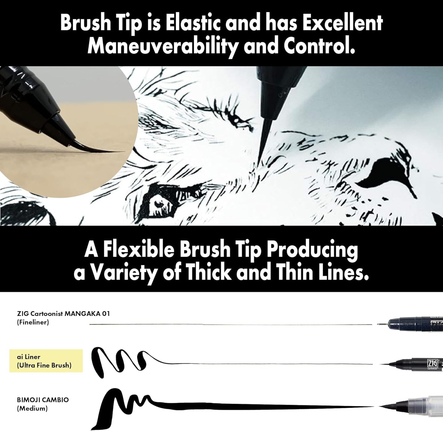 Kuretake Zig Cartoonist ai Liner Brush Tip Pen - Gray (Ultra Fine)