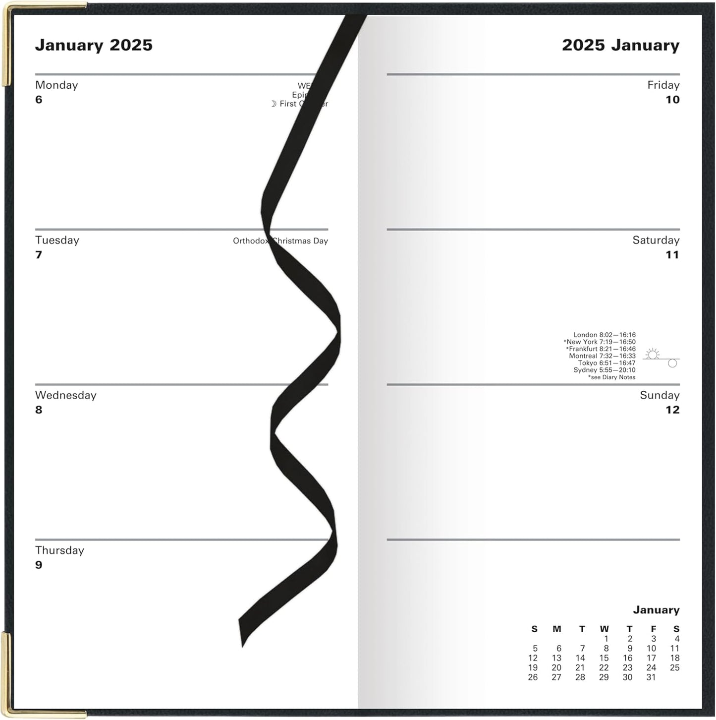 Letts of London 2026 Slim Classic Week to View Planner - Black with Gold Corners (Upright)