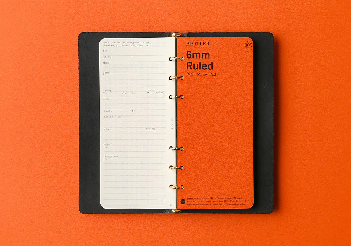 PLOTTER Narrow Size Pueblo 6-Ring Leather Binder - Black