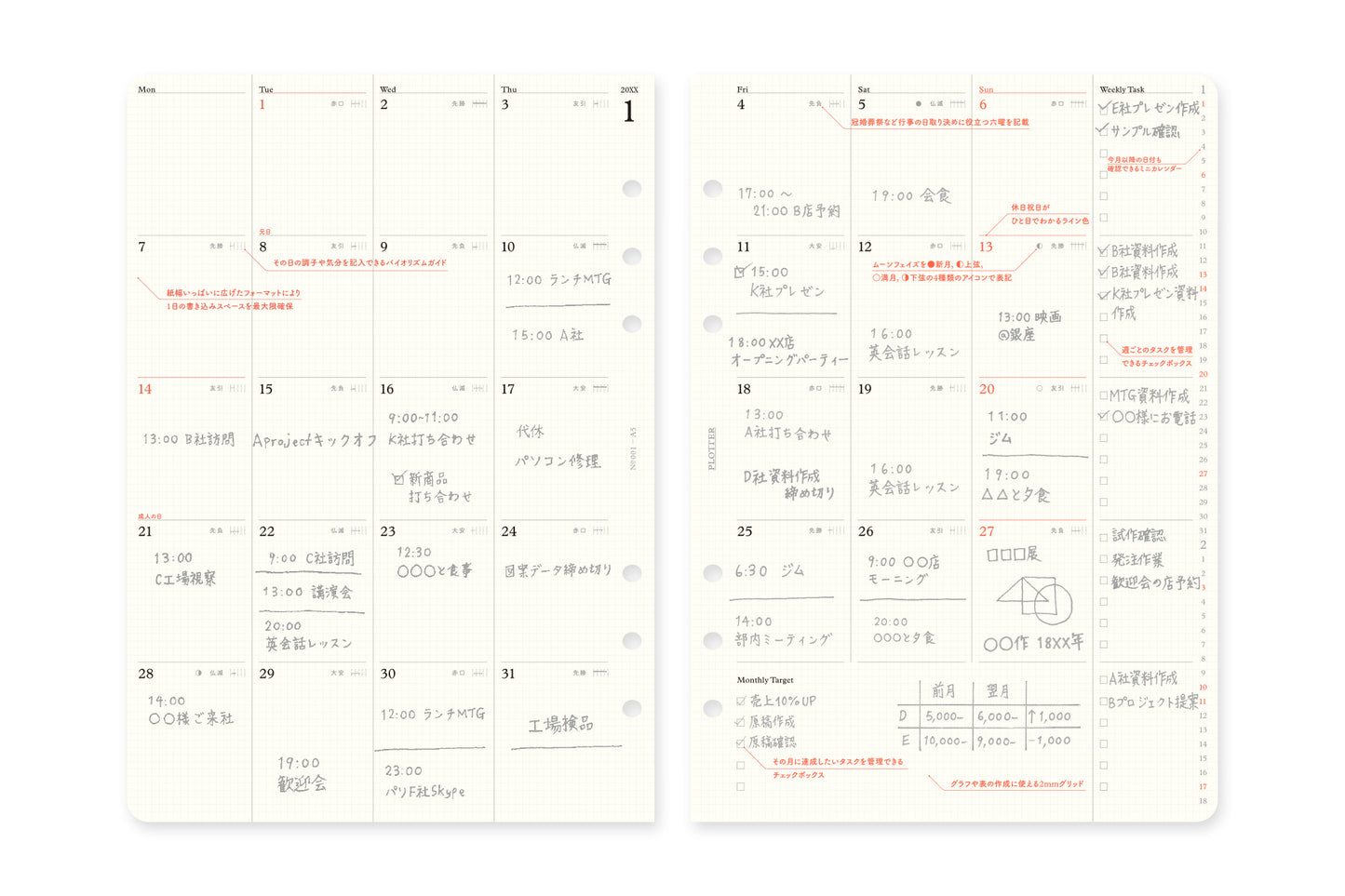 PLOTTER DIARY 2027 Monthly Schedule Refill - A5 Size