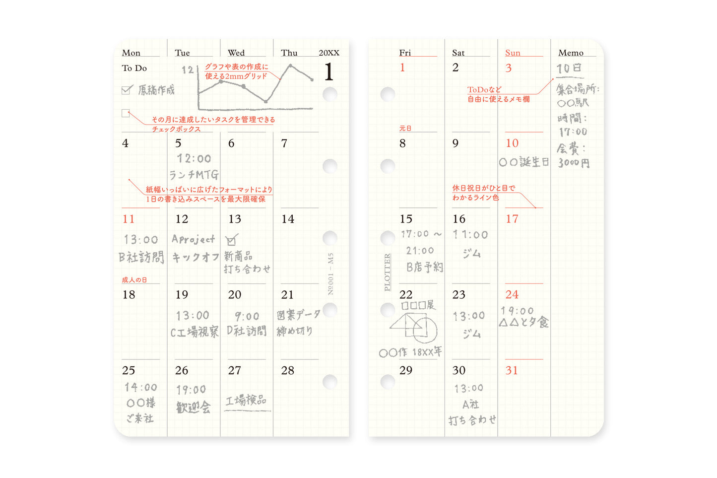 PLOTTER DIARY 2027 Monthly Schedule Refill - Mini 5 Size
