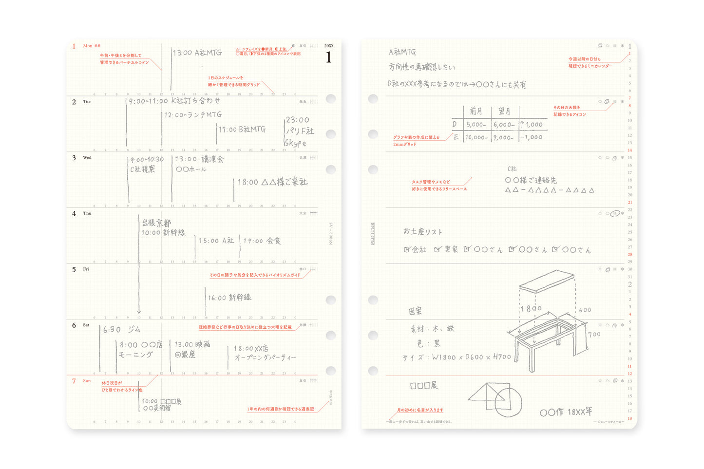 PLOTTER DIARY 2027 Weekly Schedule Refill - A5 Size