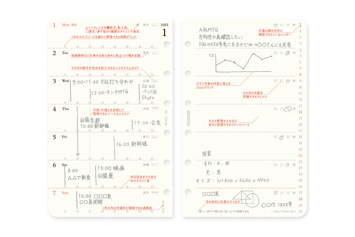 PLOTTER DIARY 2027 Weekly Schedule Refill - Mini Size
