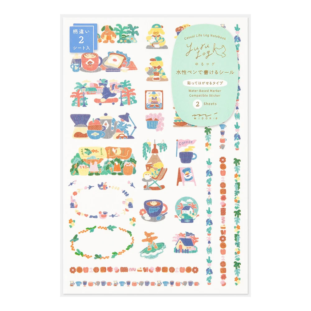Midori Yuru Log Decoration Sticker - Coffee Shop (2 sheets)