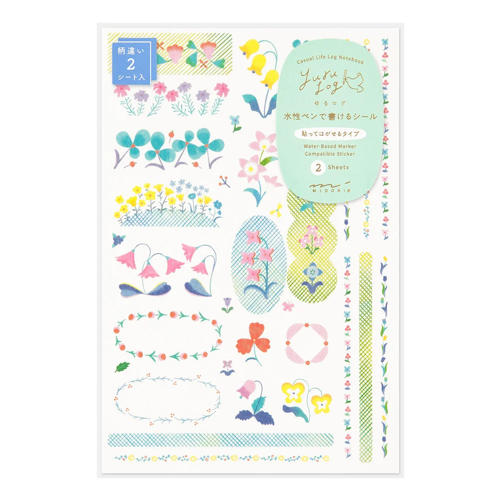 Midori Yuru Log Decoration Sticker - Floral (2 sheets)