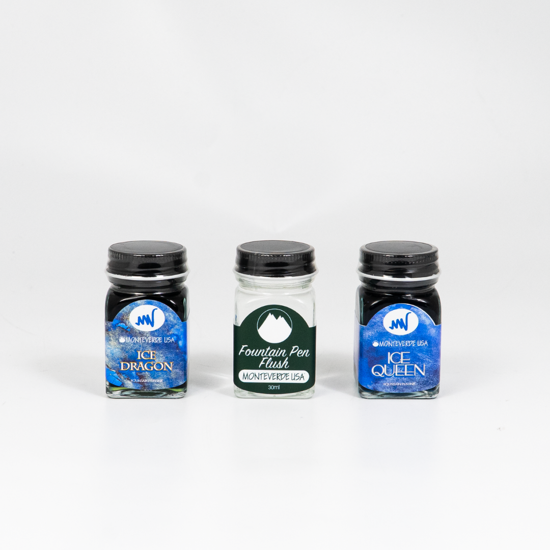 Monteverde 3-Piece Bottled Ink & Fountain Pen Flush Set (30ml) - Ice Queen & Ice Dragon (Dromgoole's Exclusive)