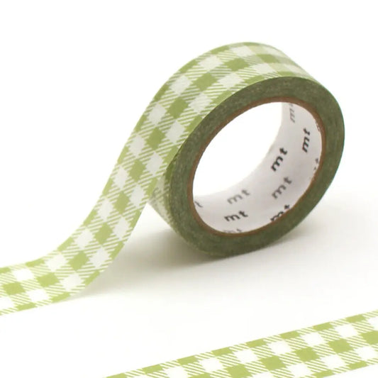 MT Masking Tape - Stripe Checkered Light Moss Green (15mm)