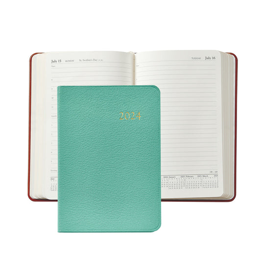 Graphic Image 2024 Daily Journal - Robin's Egg Blue Goatskin Leather