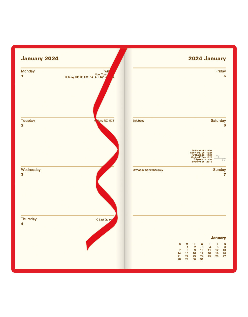 Letts of London 2024 Belgravia Slim Week to View Leather Planner - Red