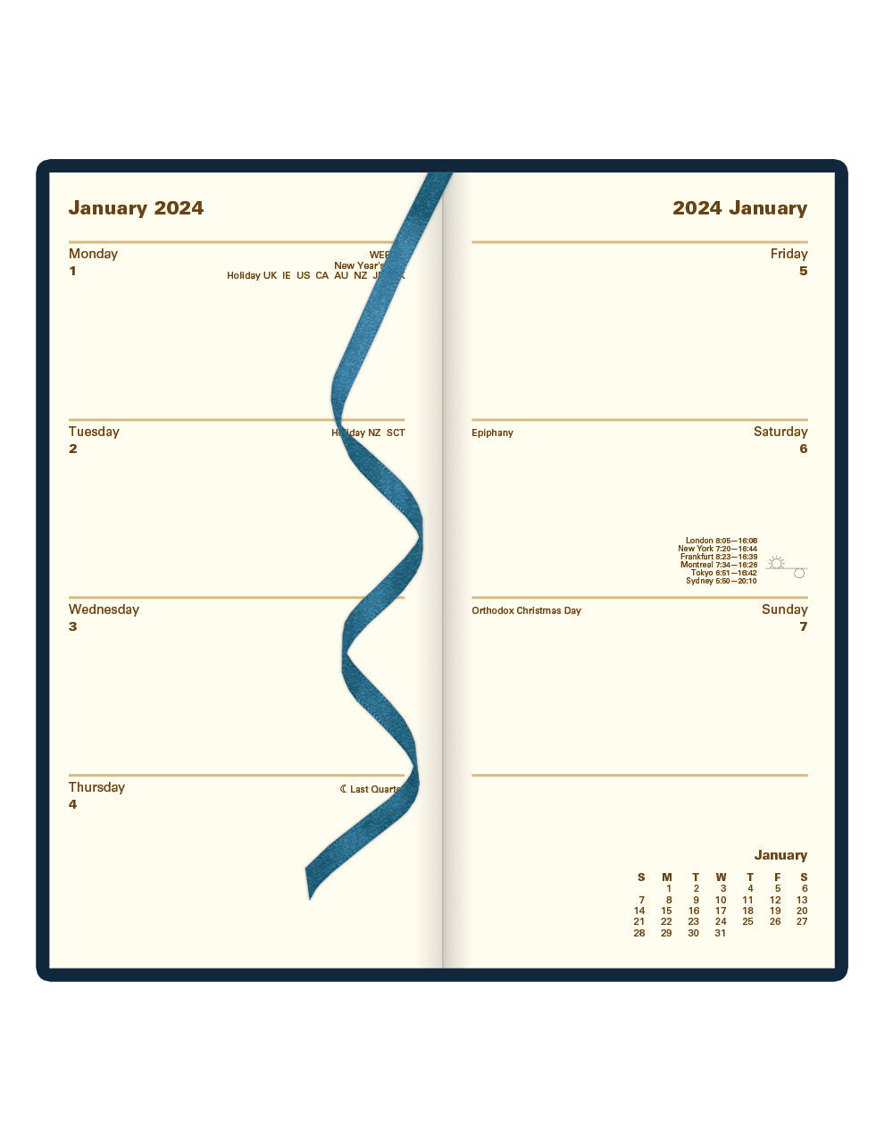 Letts of London 2024 Signature Slim Week to View Leather Planner - Blue