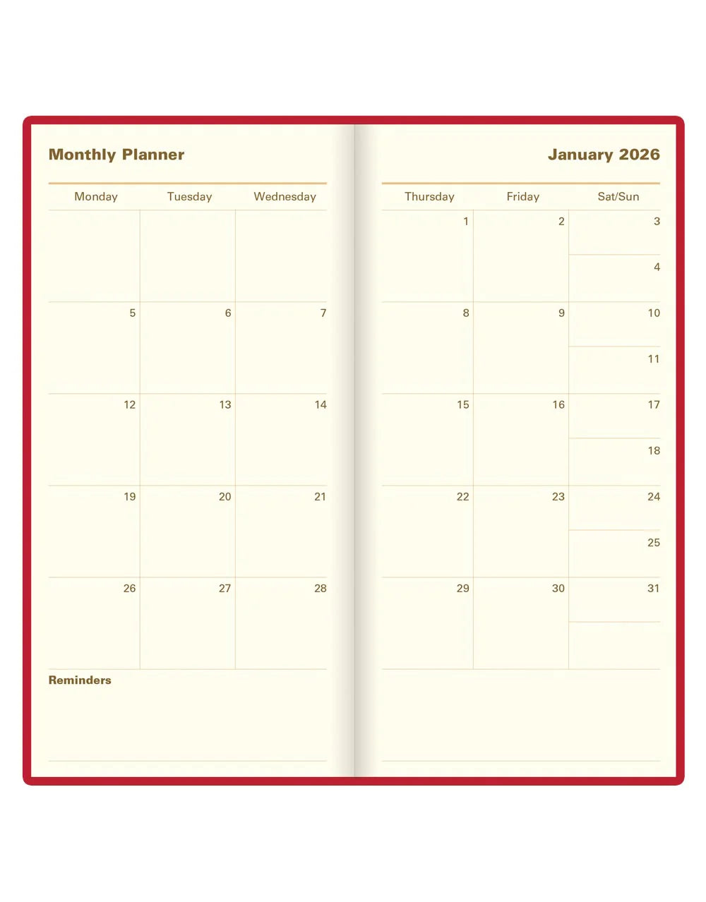 Letts of London 2026 Signature Bonded Slim Planner - Red