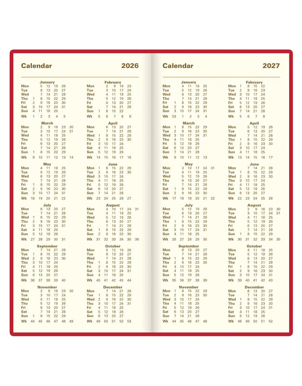 Letts of London 2026 Signature Bonded Slim Planner - Red