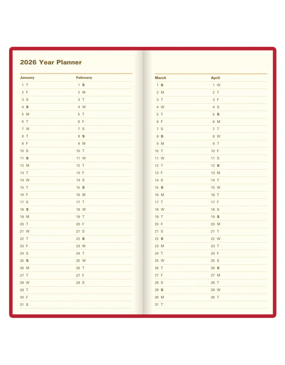 Letts of London 2026 Signature Bonded Slim Planner - Red
