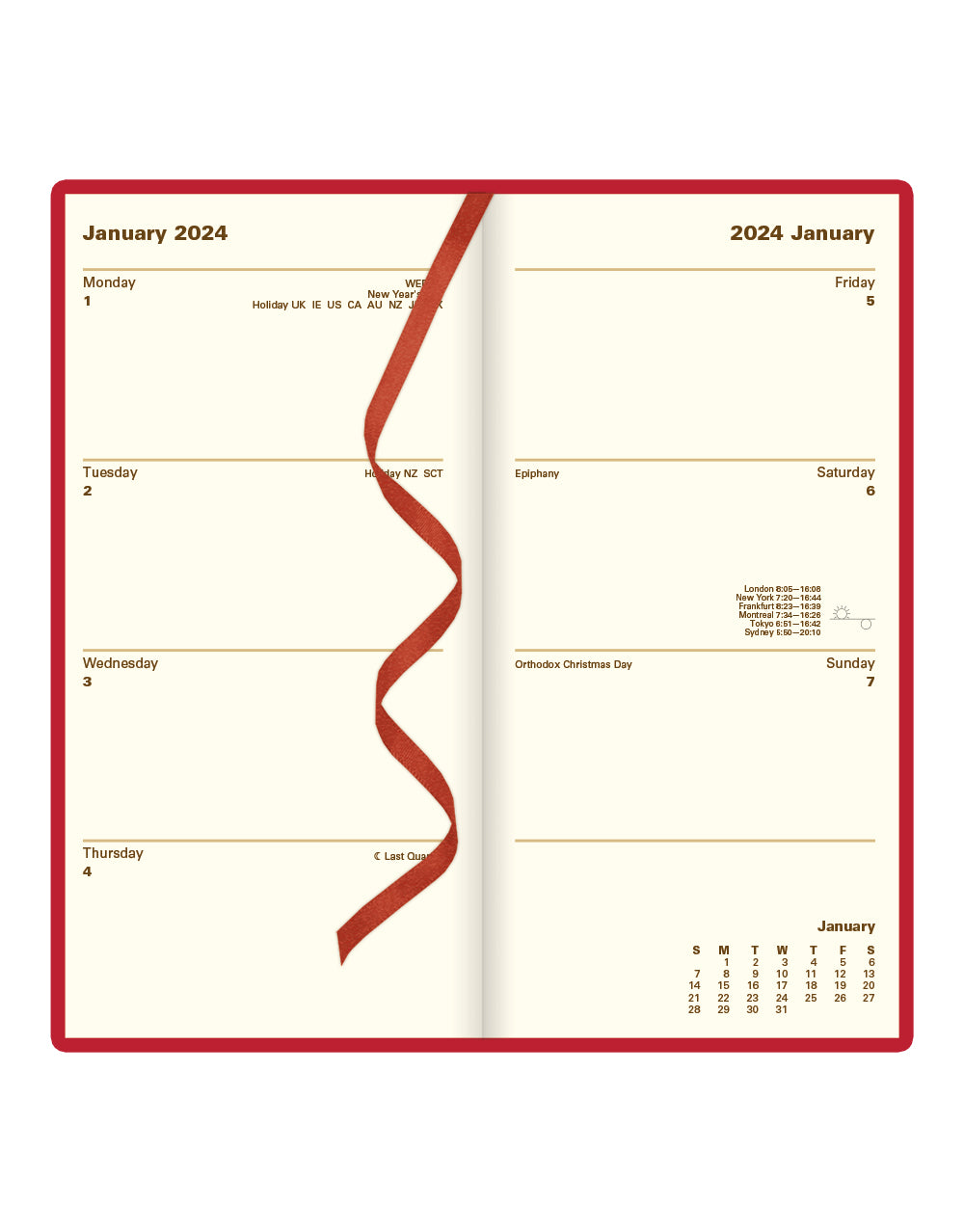 Letts of London 2024 Signature Slim Week to View Leather Planner - Red