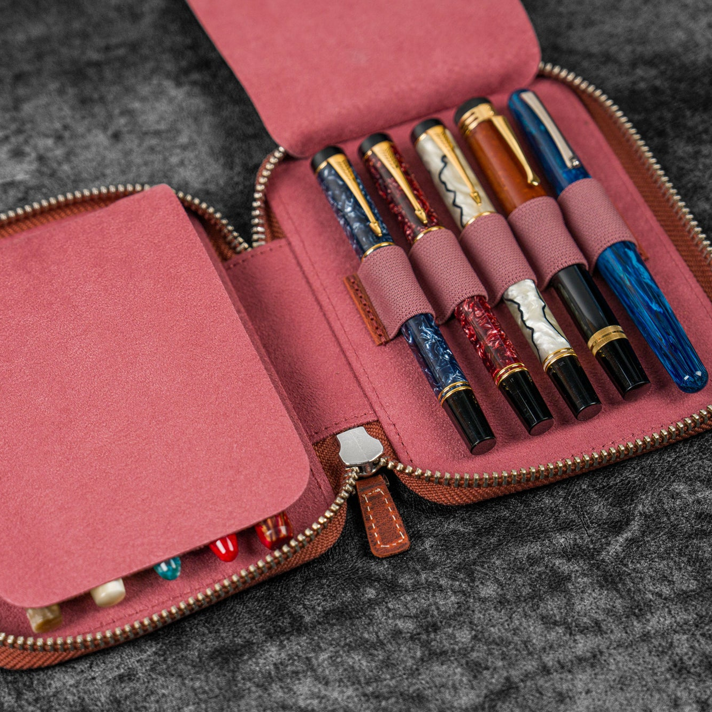 Galen Leather 10 Slot Zippered Pen Case - Crazy Horse Orange