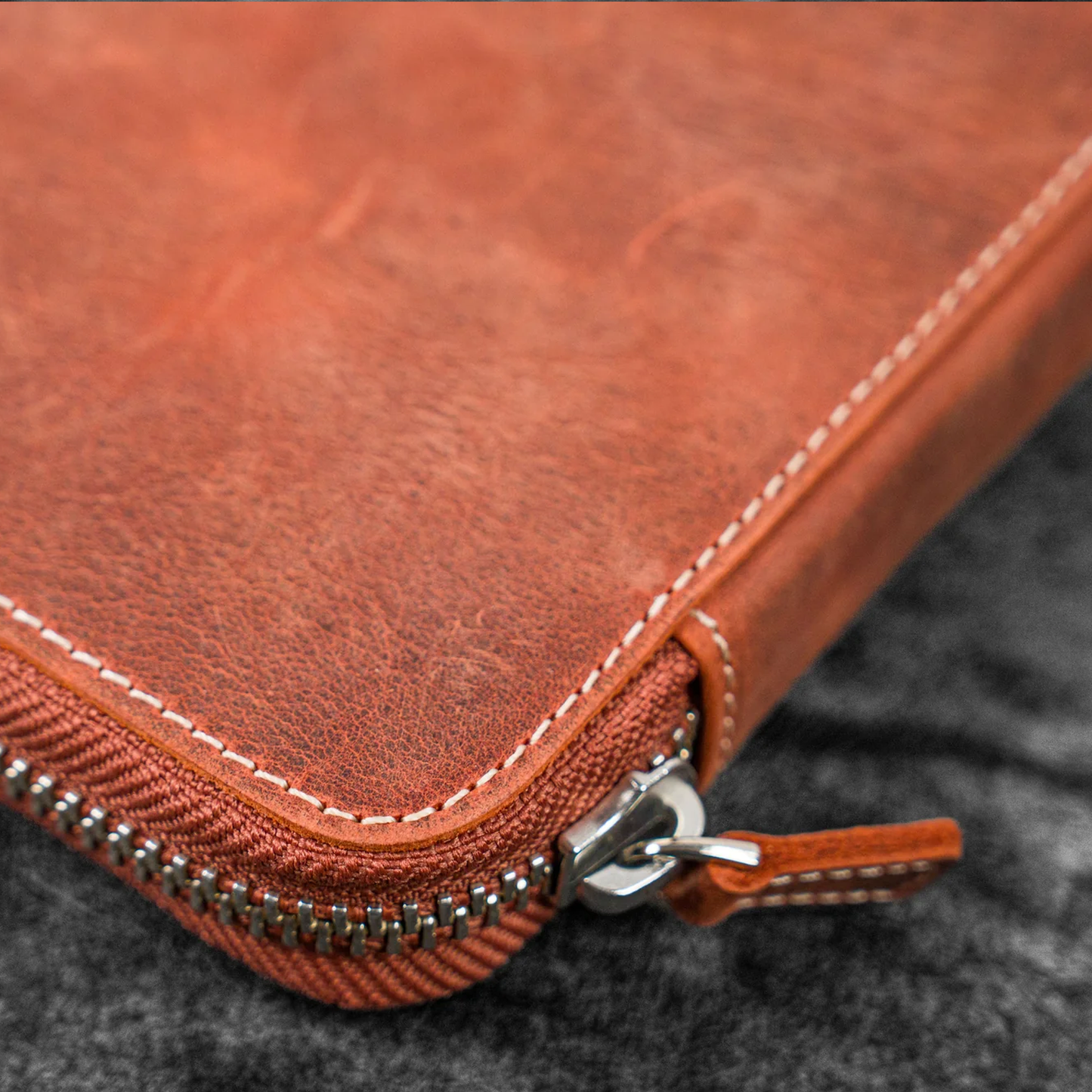 Galen Leather 10 Slot Zippered Pen Case - Crazy Horse Orange