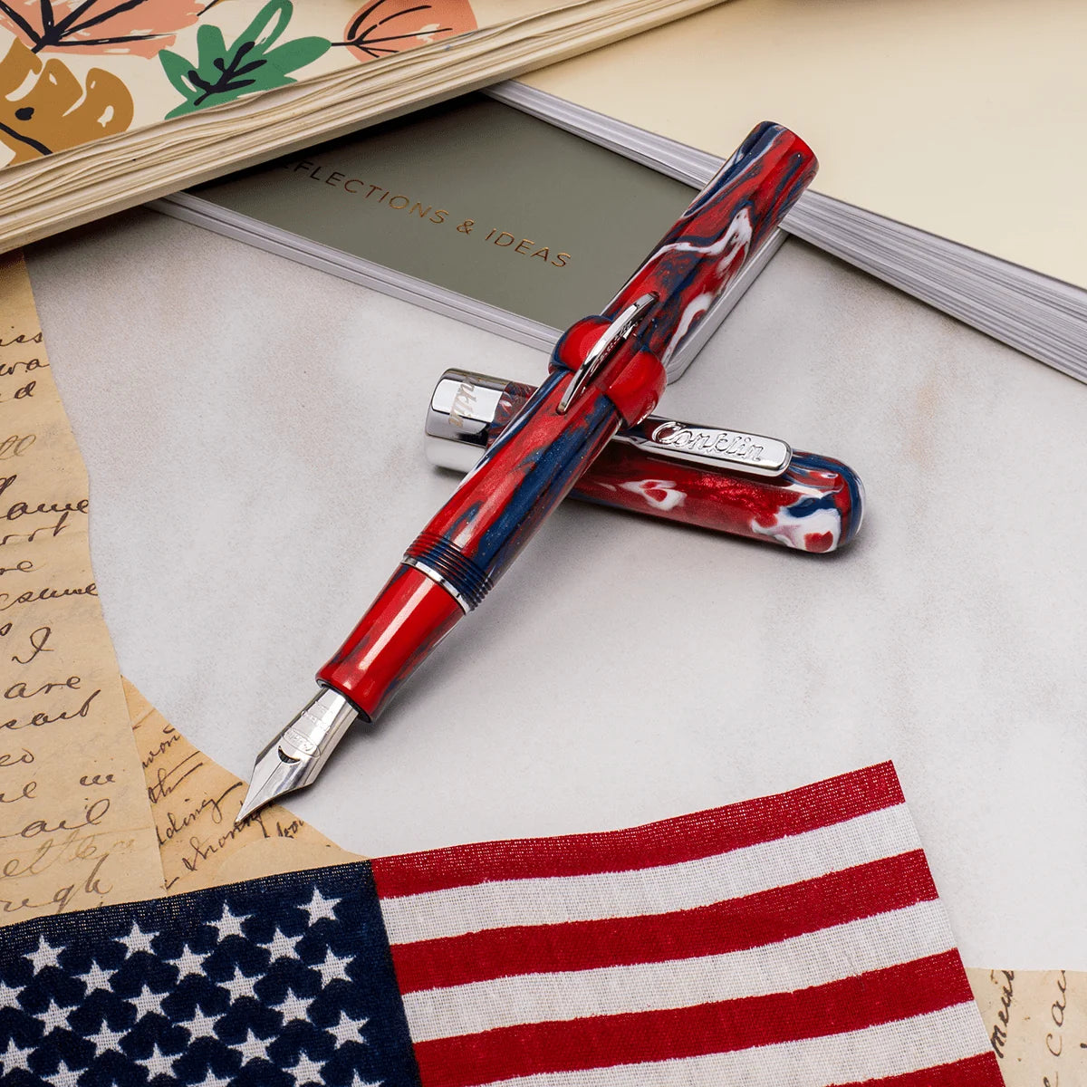 Conklin Mark Twain Crescent Fountain Pen - USA 250 with Chrome Trim (Limited Edition)