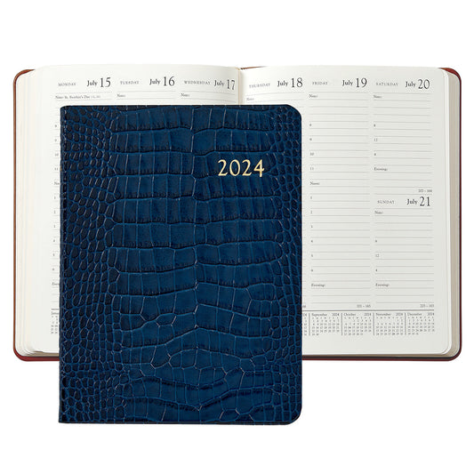 Graphic Image 2024 Desk Diary - Sapphire Crocodile Embossed Leather