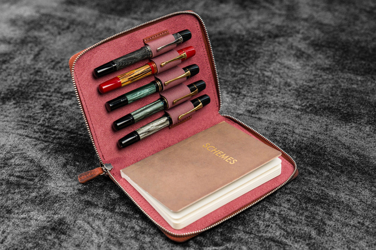 Galen Leather 5 Slot Zippered Pen Case - Crazy Horse Orange