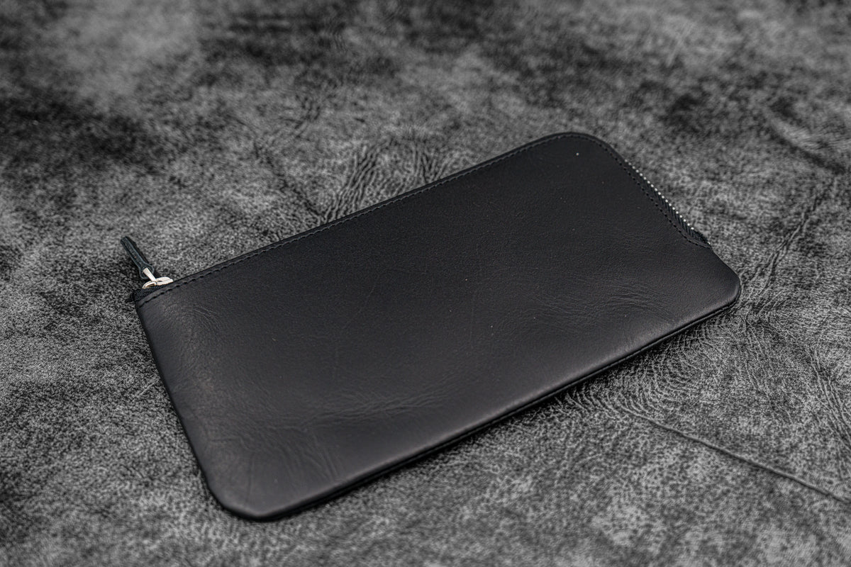 Galen Leather Slip-n-Zip 4 Slot Zippered Pen Pouch - Black
