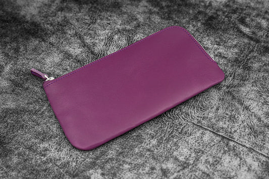 Galen Leather Slip-n-Zip 4 Slot Zippered Pen Pouch - Purple