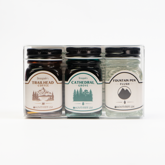 Monteverde 3-Piece Bottled Ink & Fountain Pen Flush Set (30ml) - Trailhead Coffee & Cathedral Grove (Dromgoole's Exclusive)