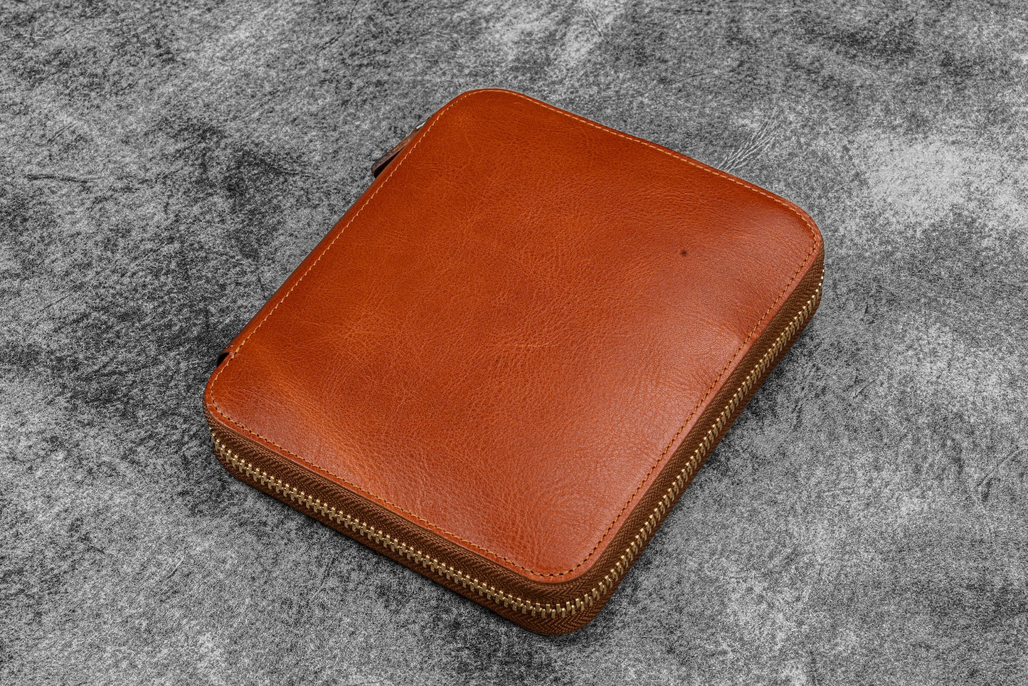 Galen Leather Legacy Collection Zippered 6 Slot Pen Case with A6 Pocket - Deep Cognac