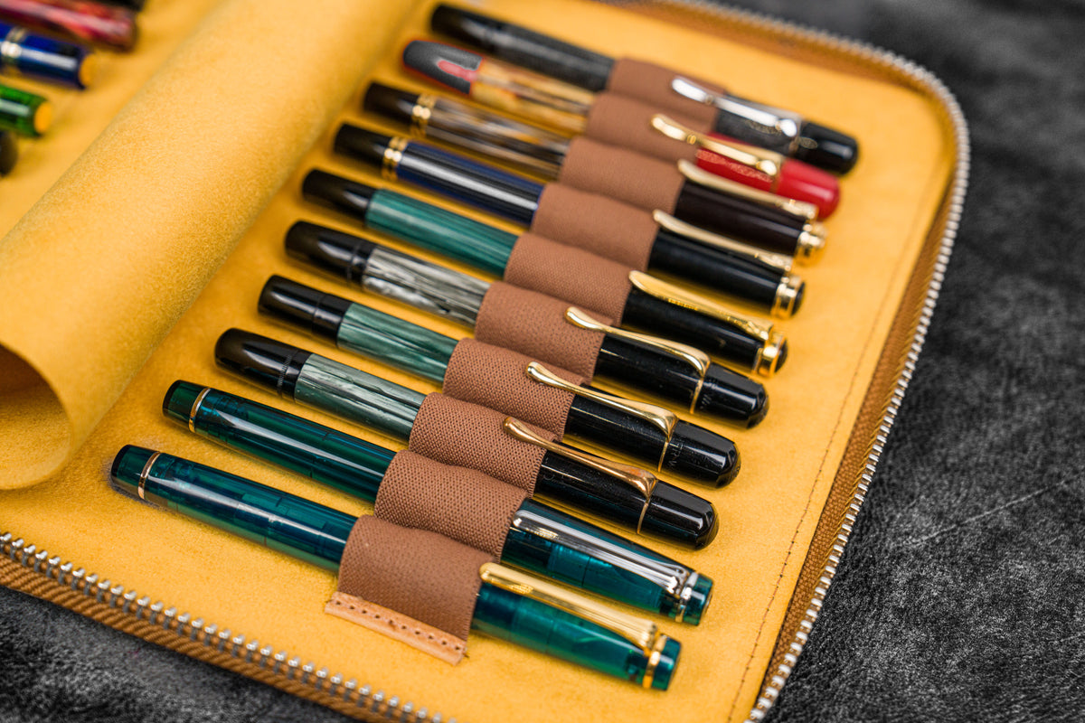 Galen Leather 20 Slot Zippered Pen Case - Crazy Horse Honey Ochre