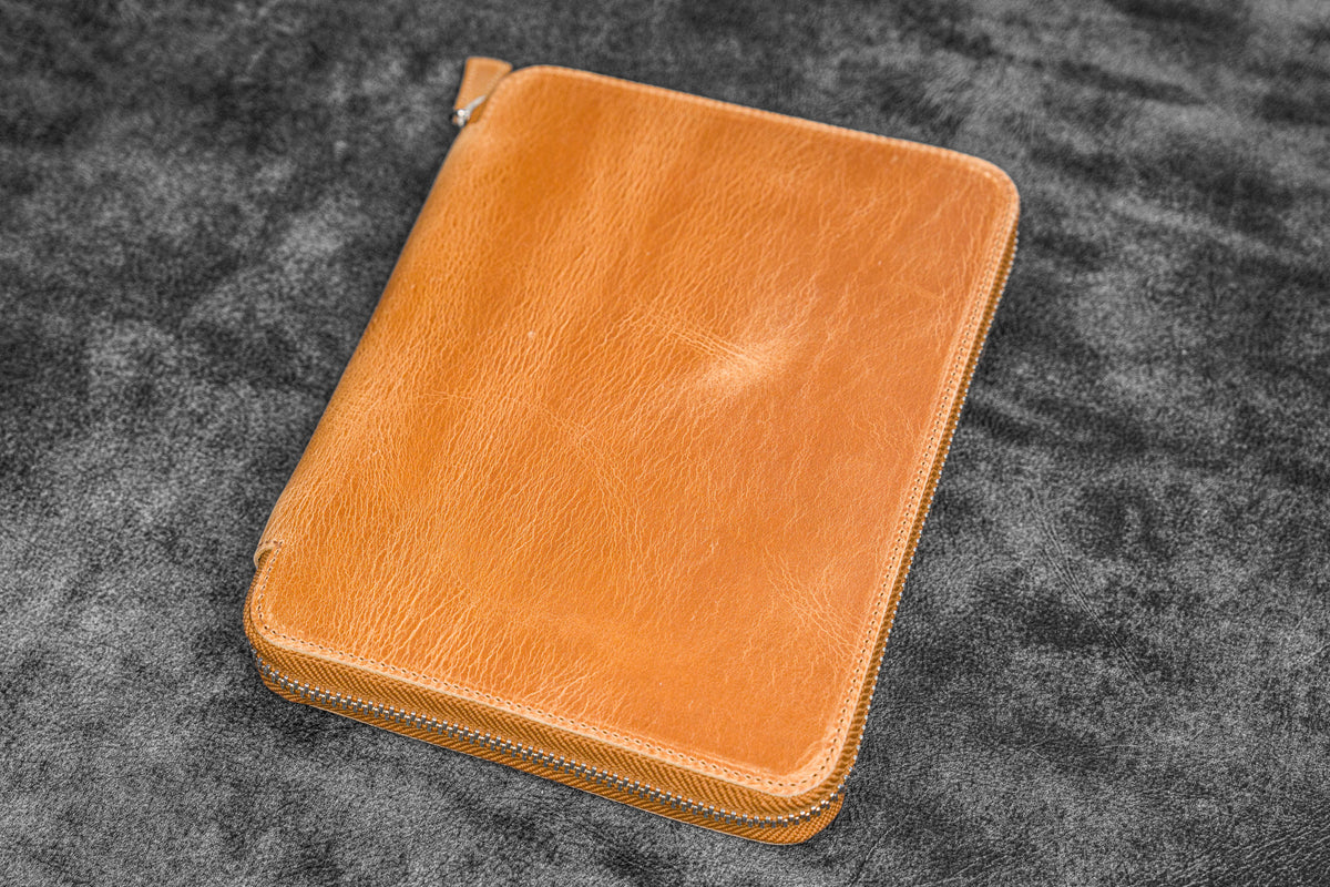 Galen Leather 20 Slot Zippered Pen Case - Crazy Horse Honey Ochre