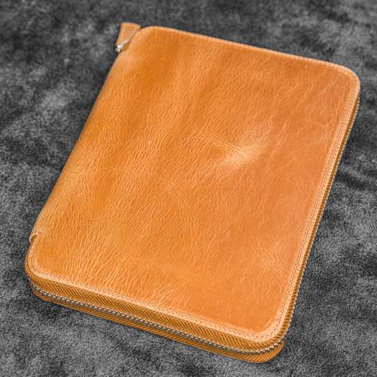 Galen Leather 20 Slot Zippered Pen Case - Crazy Horse Honey Ochre