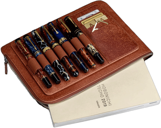 Galen Leather Zippered 7 Slots Writer's Bank Bag/Pen Pouch - Aged Copper