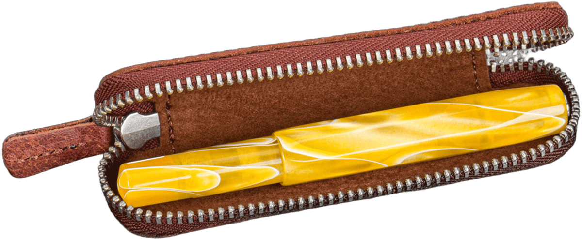 Galen Leather Zippered Single Slot Pen Case for Kaweco Pocket Pen - Aged Copper