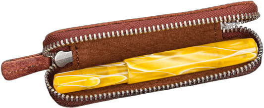 Galen Leather Zippered Single Slot Pen Case for Kaweco Pocket Pen - Aged Copper