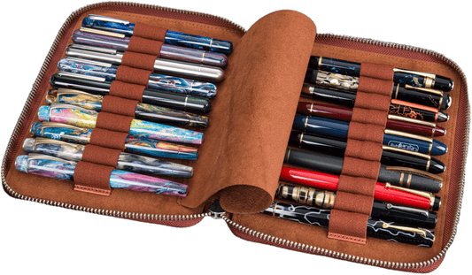 Galen Leather Zippered 20 Slots Pen Case - Aged Copper