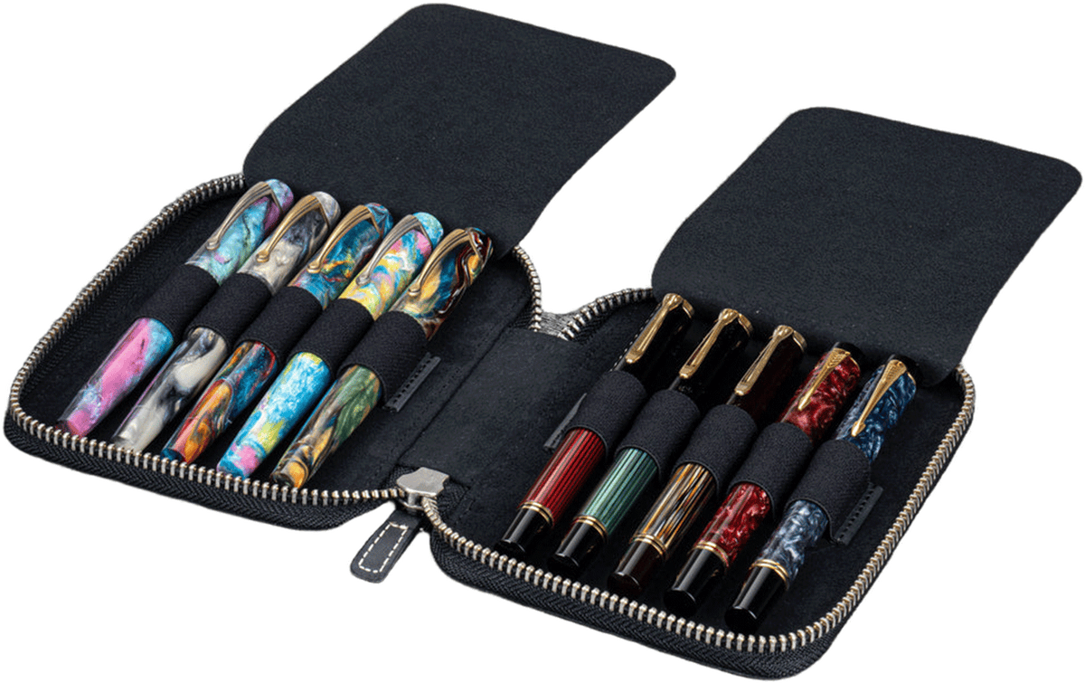Galen Leather Zippered 10 Slots Pen Case - Crazy Horse Graphite