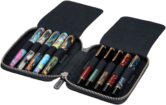 Galen Leather Zippered 10 Slots Pen Case - Crazy Horse Graphite