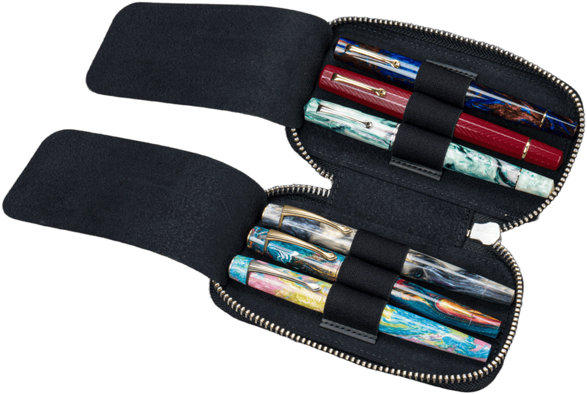 Galen Leather Zippered 6 Slots Pen Case - Crazy Horse Graphite
