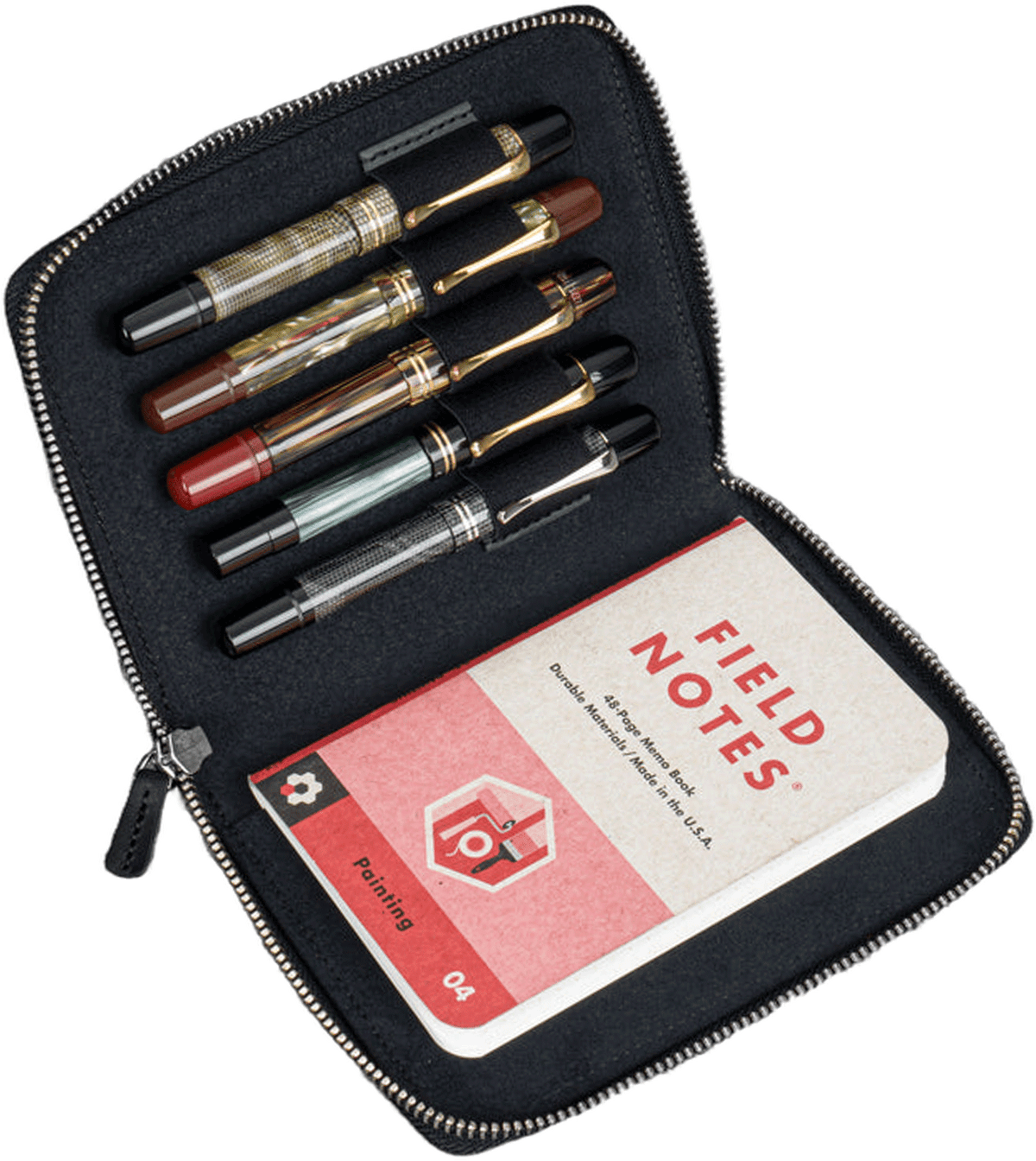 Galen Leather Zippered 10 Slots Pen Case with A5 Notebook Holder - Crazy Horse Graphite